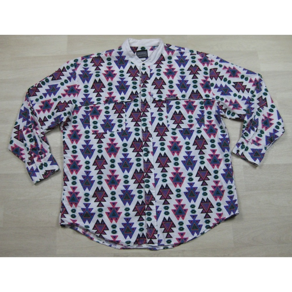 Vintage 90s Rough‎ Rider Western Shirt Men's (XL) Long Sleeve Aztec Geometric